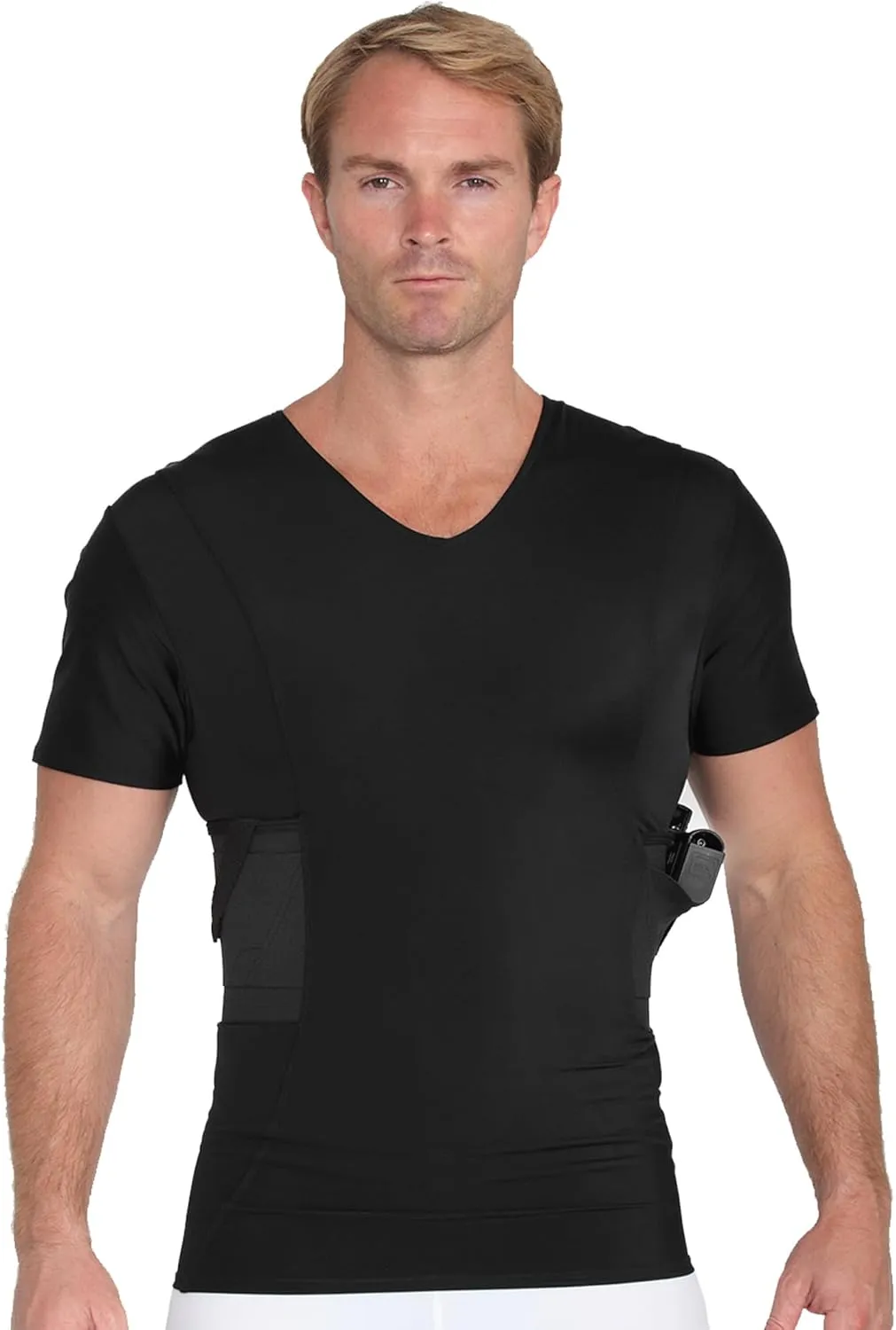 -Made in USA- Mens Concealed Carry Holster Slimming Compression Shapewear Under-Shirt Concealed Gun Holster