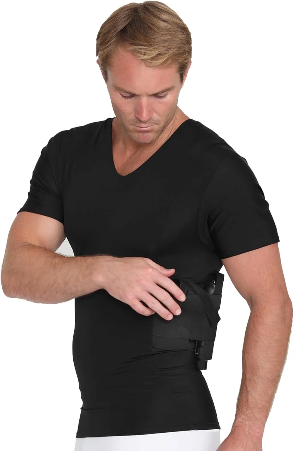 -Made in USA- Mens Concealed Carry Holster Slimming Compression Shapewear Under-Shirt Concealed Gun Holster