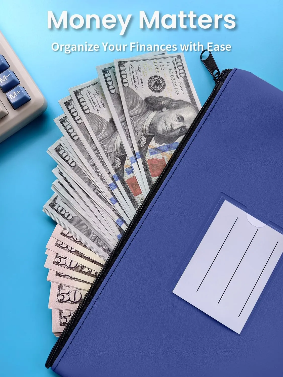 10-Pack Bank Deposit Money Bags with Zipper, PU Leather Cash Pouches with Label, 11 x 6 Inches, for Coins, Cosmetics, Bills, Tools, Royal Blue