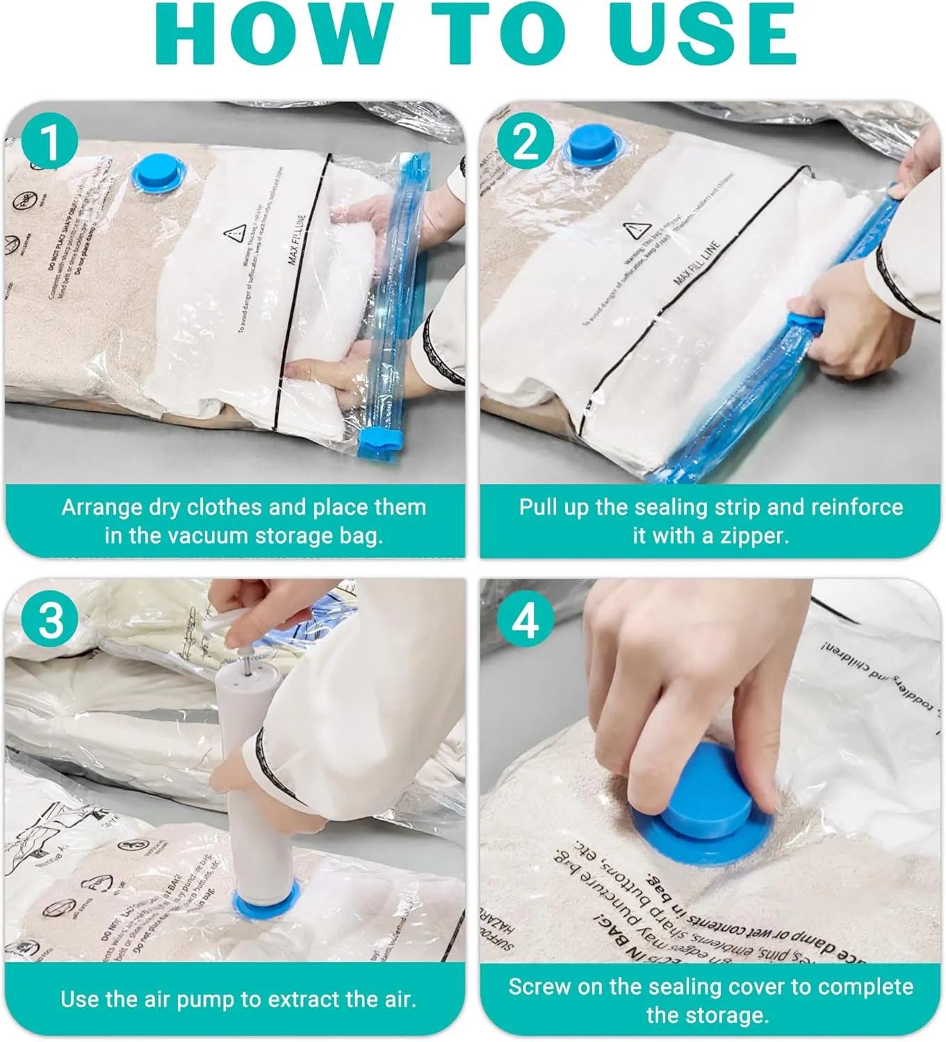 10 Pack Large Space Saver Vacuum Storage Bags Large Seal Bags for Bedding Compression Bags for Travel Comforters Blankets Bedding Pillows Luggage Hand Pump Included