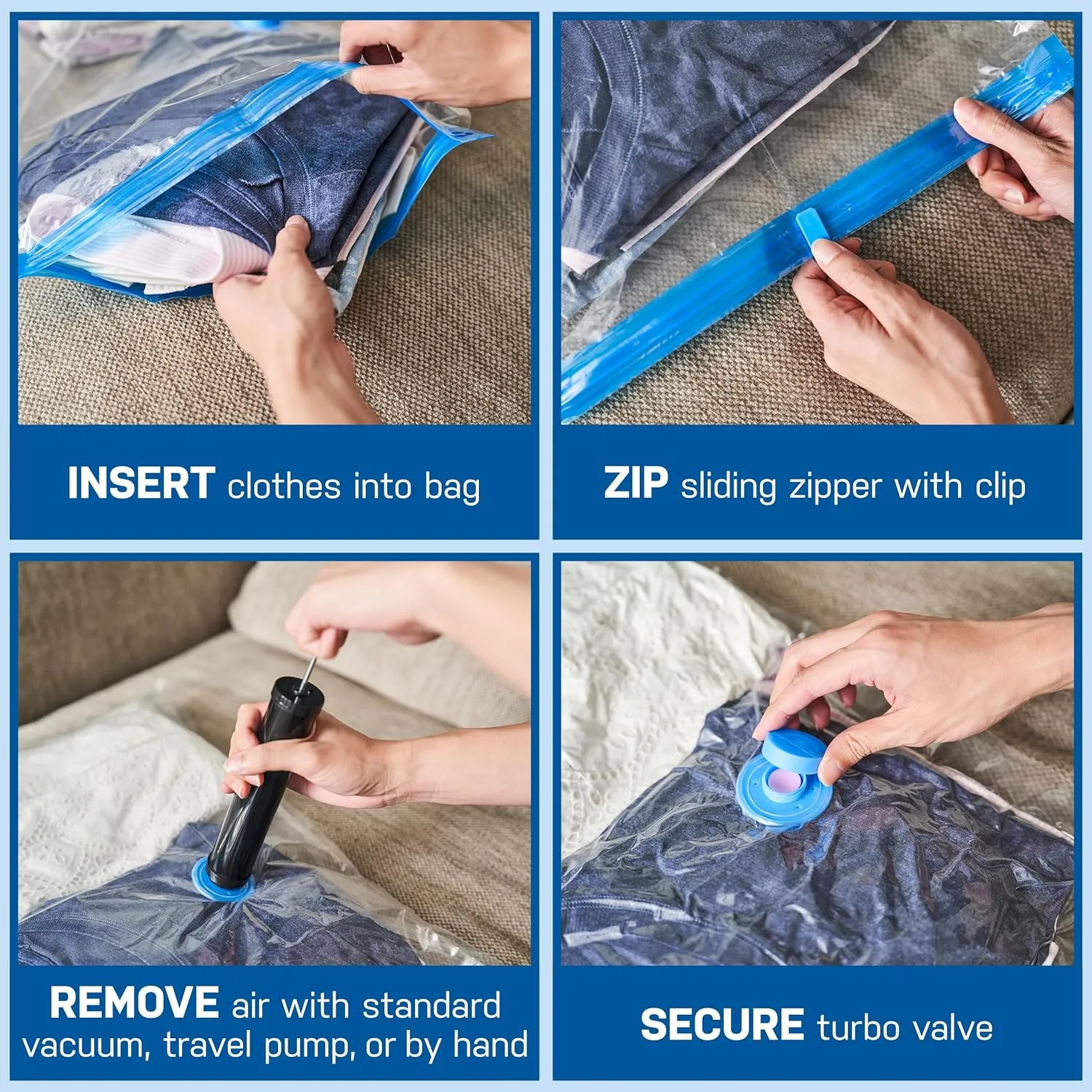 10 Pack Medium Vacuum Storage Bags for Comforters, Blankets & Clothes – Vacuum Sealed Compression Bags with Hand Pump – Space Saver Storage Bags for Bedding, Moving, Travel & Organization