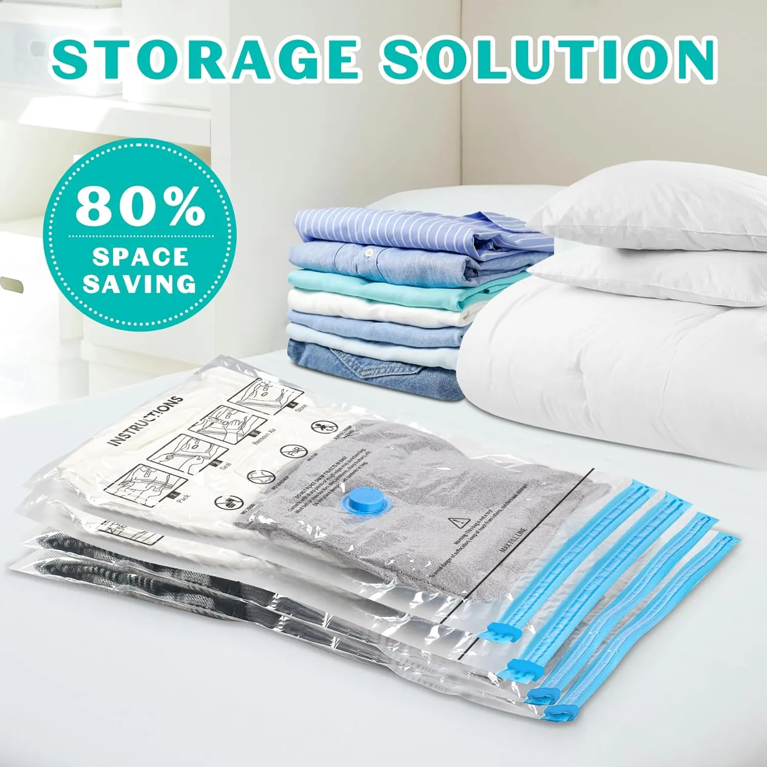 10 Pack Small Space Saver Vacuum Storage Bags Compression Seal Bags for Travel Clothing Luggage Blankets Comforters with Hand Pump