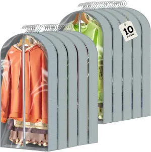 10 Pcs 40" Garment Bags for Hanging Clothes, Clear Suit Bags for Closet Storage Clothing Storage, Garment Bags Shoulder Covers with 4" Gussets for Coats, Jackets, Shirts and Sweater