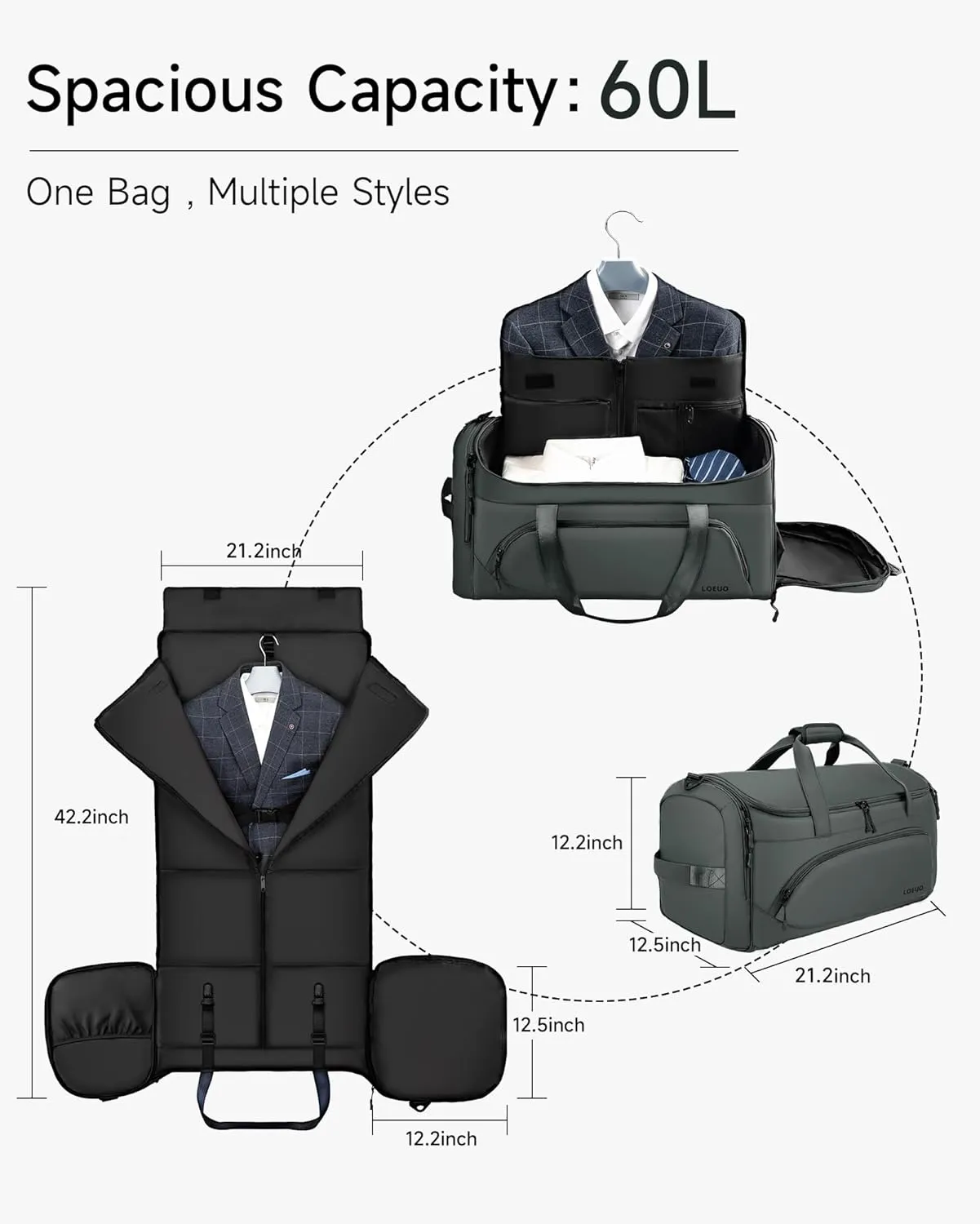 100% Waterproof Travel Garment Duffle Bags Combo Carry On for Women Men, Mens 3 In 1 Convertible Garment Bags for Travel with Shoe Compartment, High Capacity Folding Suit Bag Travel