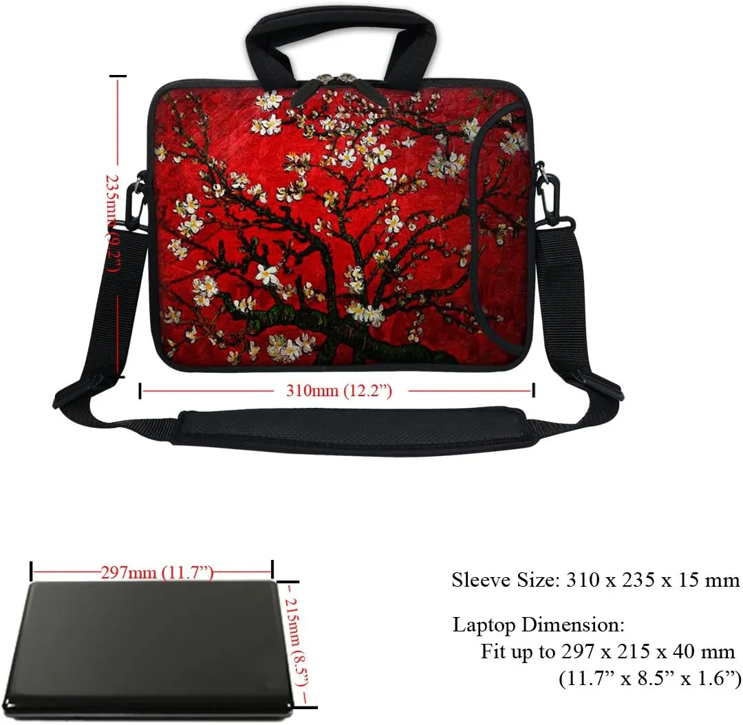 12 Inch Water Resistant Neoprene Laptop Bag with Reinforced Zipper, Strap, Pockets, Fits 11.6" to 12.3" Laptops