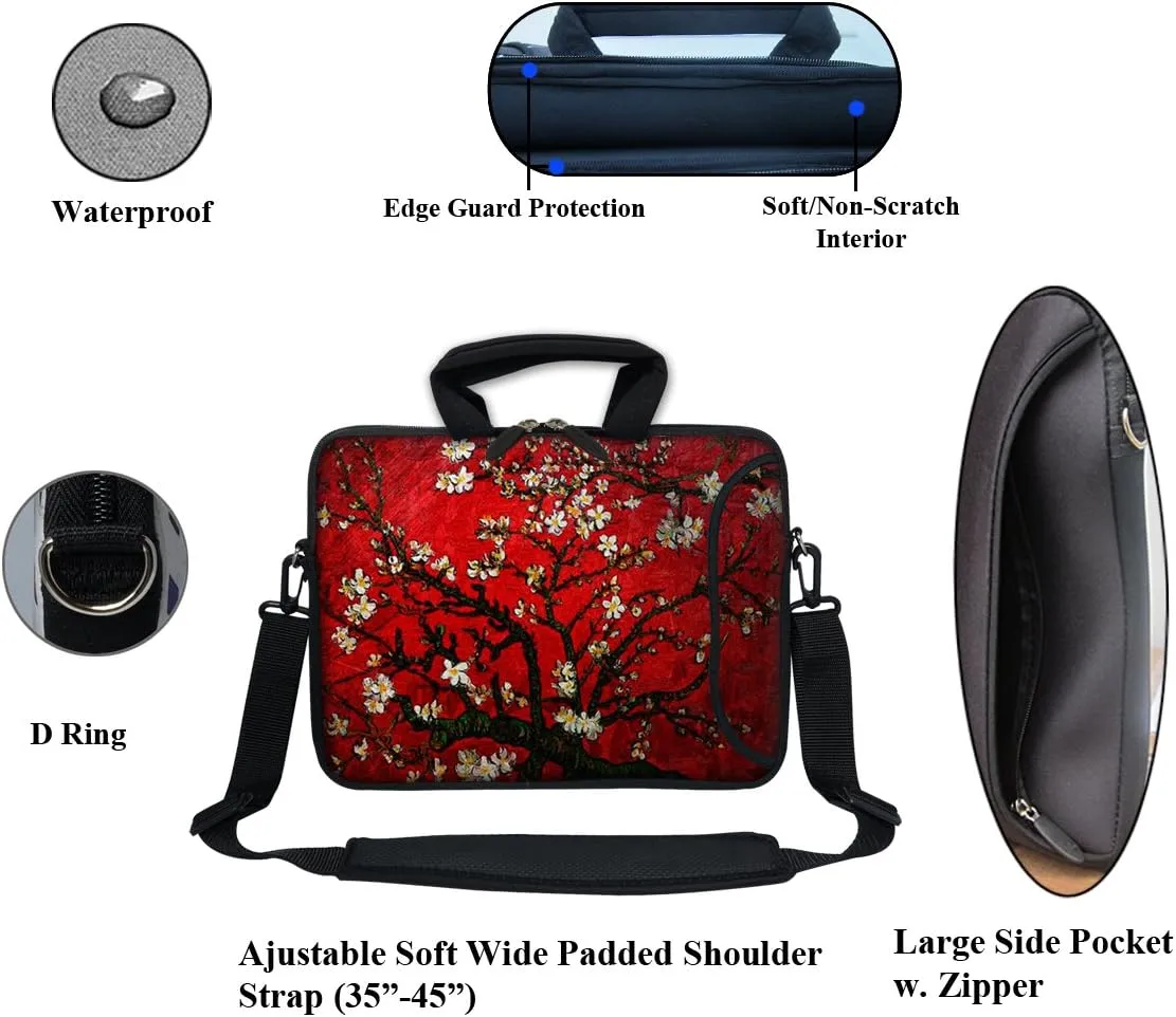 12 Inch Water Resistant Neoprene Laptop Bag with Reinforced Zipper, Strap, Pockets, Fits 11.6" to 12.3" Laptops