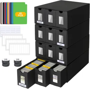 12000  Trading Card Storage Box for Commander Display, Card Deck Box Cardboard with 48 Dividers, Labels & Tapes, Trading Card Collection Box Fit for TCG, PTCG, MTG and Sport Cards