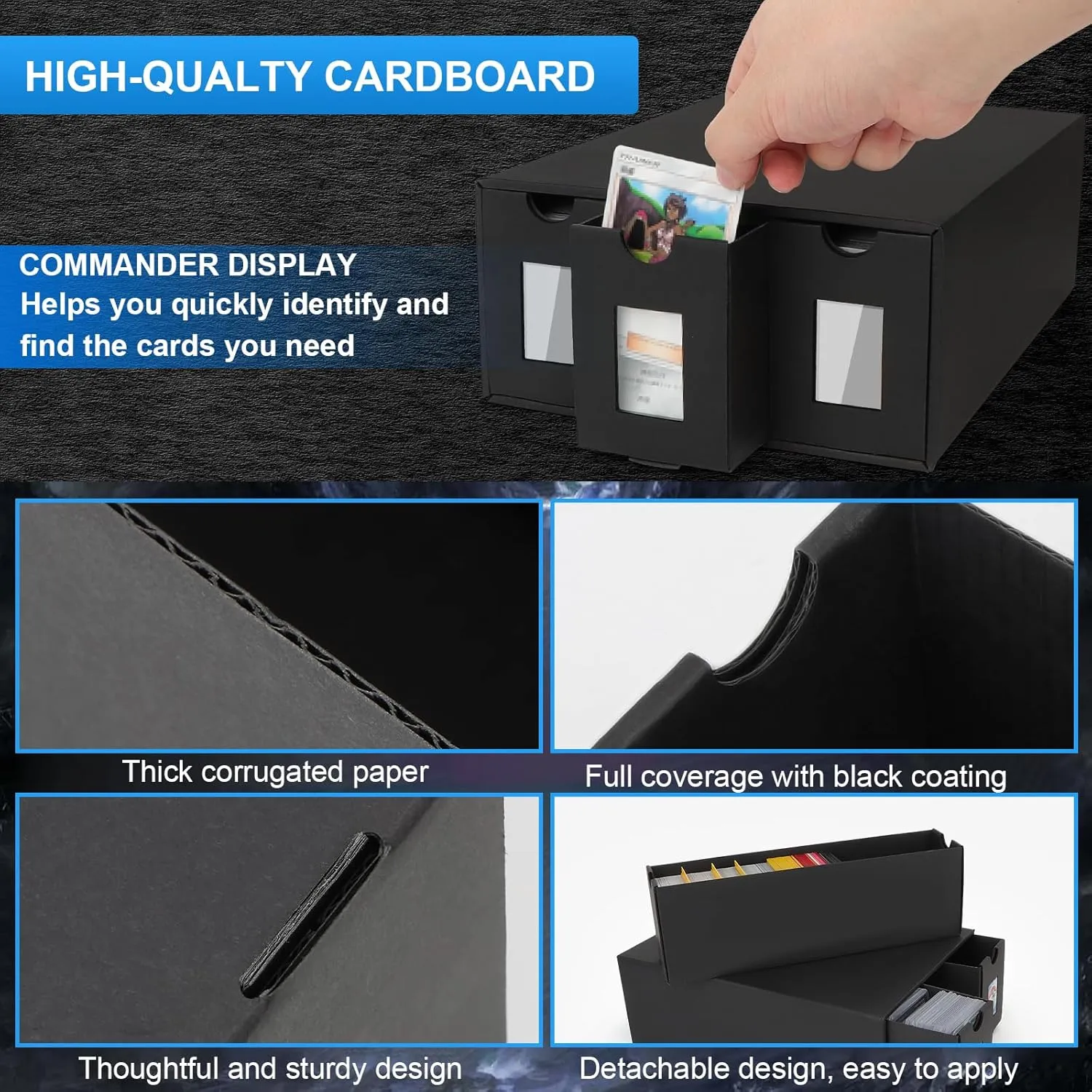 12000  Trading Card Storage Box for Commander Display, Card Deck Box Cardboard with 48 Dividers, Labels & Tapes, Trading Card Collection Box Fit for TCG, PTCG, MTG and Sport Cards