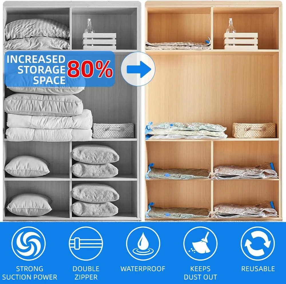 12Pack Vacuum Storage Bags with Electric Pump (3 Large, 3 Medium, 4 Small, 2 Roll Up Bags), Space Saver Bag for Clothes, Duvets, Pillows, Mattress, Blanket, Comforters,Travel