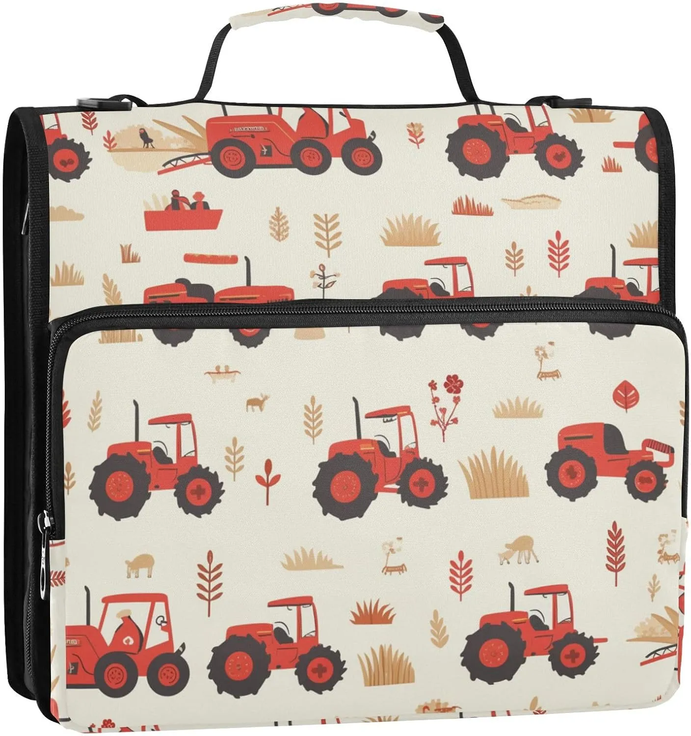1.5 Inch 3 Rings Organizer Binder with Shoulder Strap & Handle for School and Office, Multiple Pockets, Red Old Wheeled