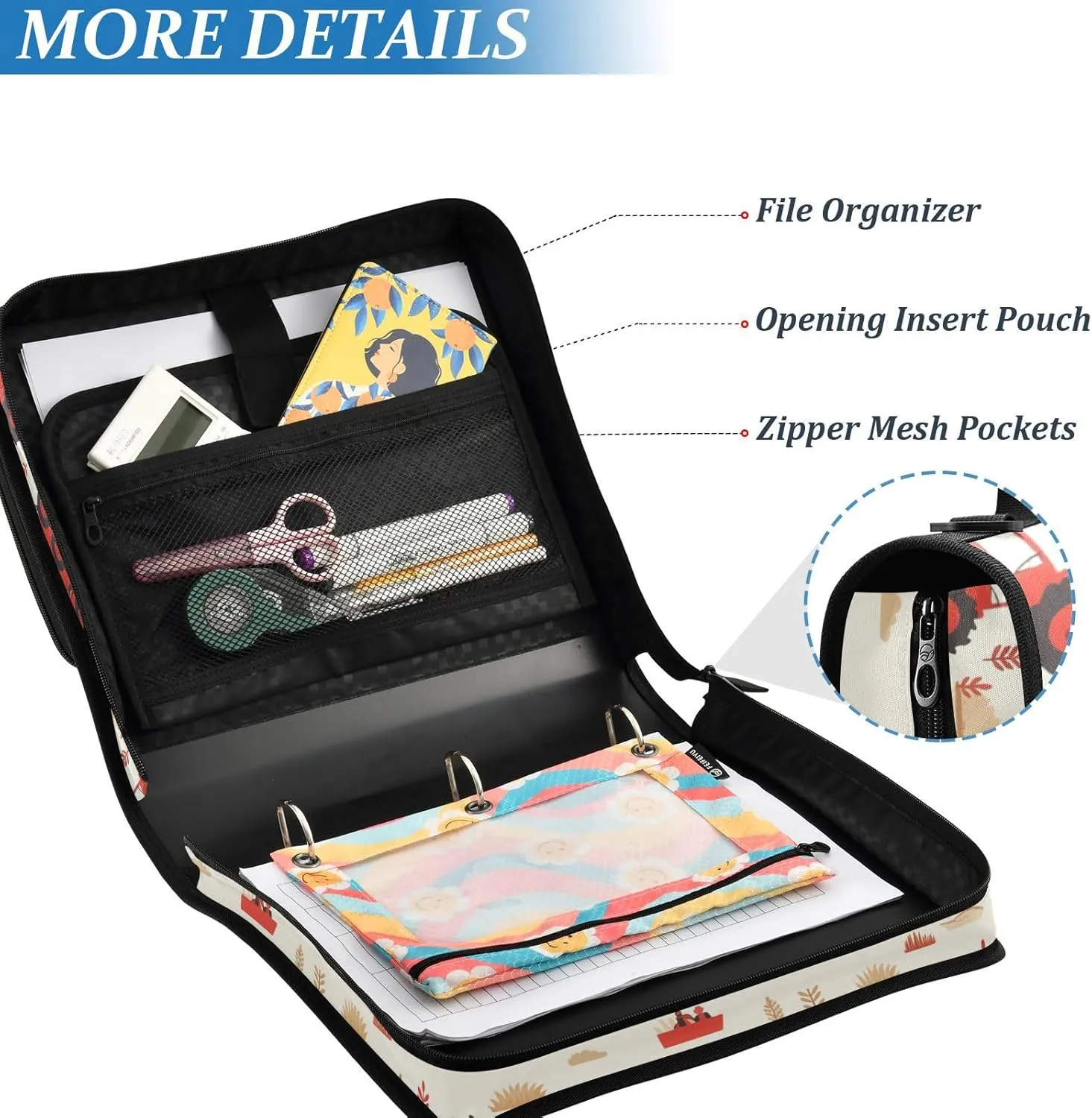 1.5 Inch 3 Rings Organizer Binder with Shoulder Strap & Handle for School and Office, Multiple Pockets, Red Old Wheeled