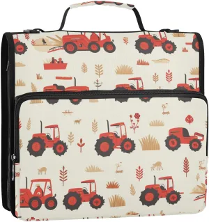 1.5 Inch 3 Rings Organizer Binder with Shoulder Strap & Handle for School and Office, Multiple Pockets, Red Old Wheeled