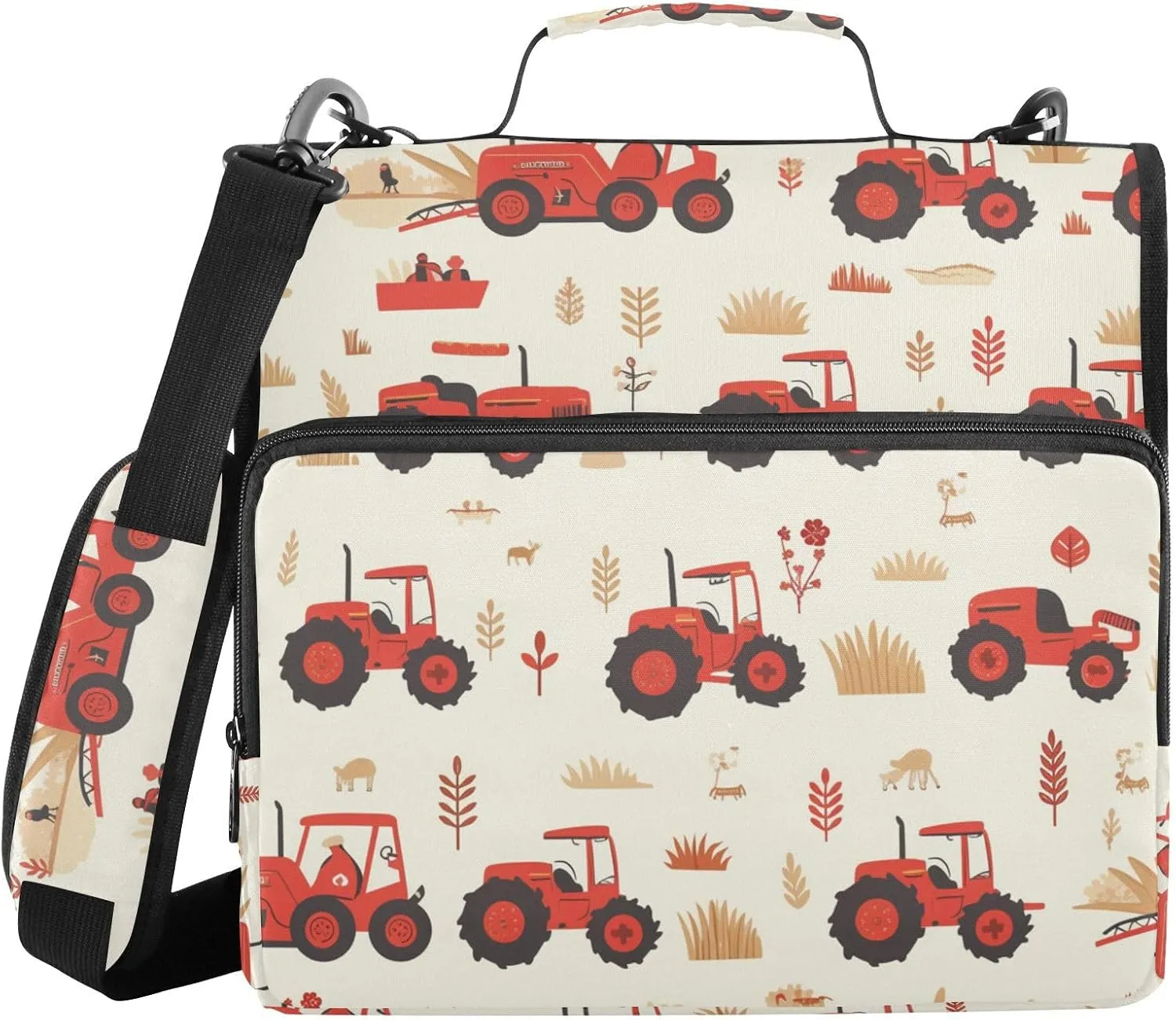1.5 Inch 3 Rings Organizer Binder with Shoulder Strap & Handle for School and Office, Multiple Pockets, Red Old Wheeled