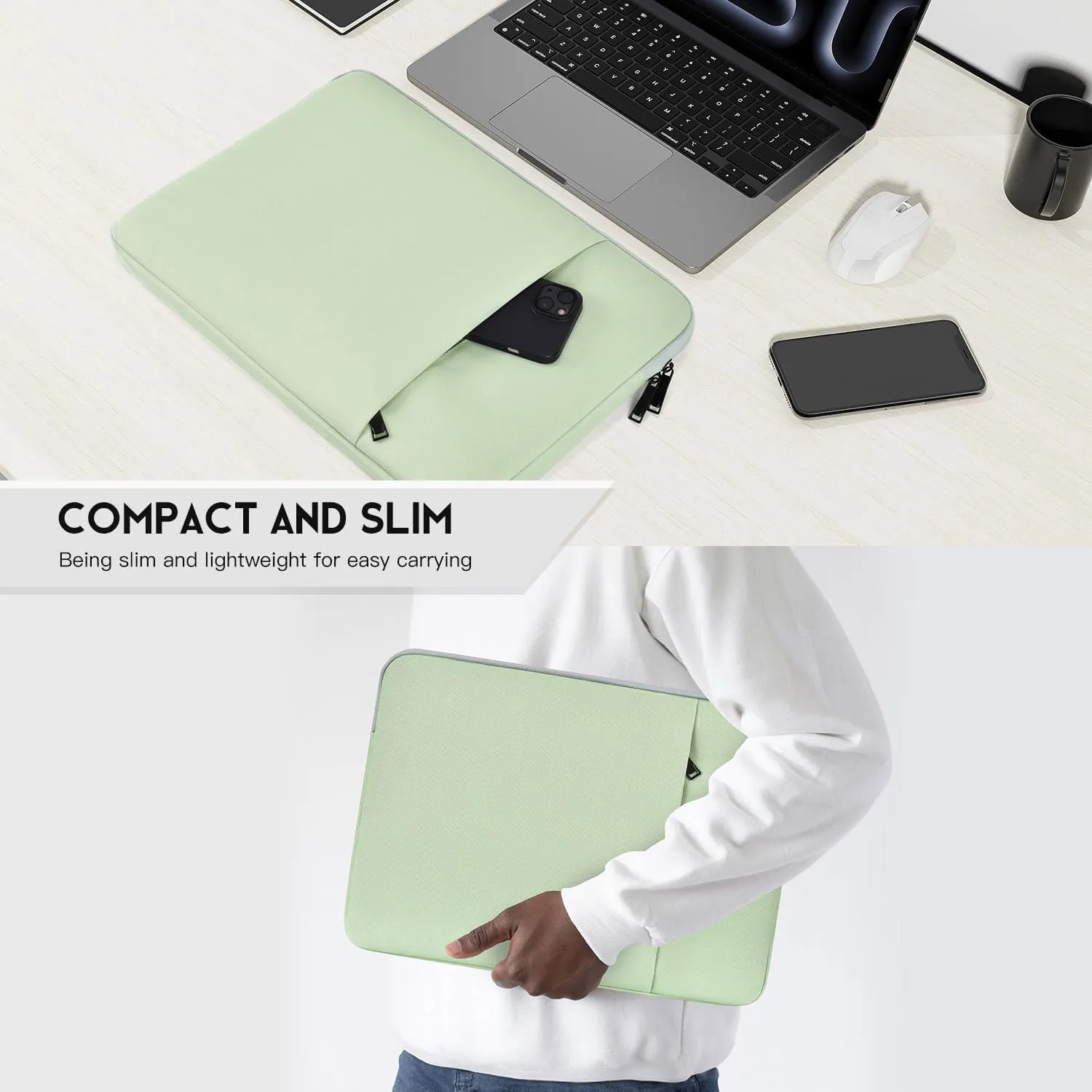 15 inch MacBook Air Sleeve, Padded Shockproof Travel Carrying Case for 2025-2023 MacBook Air 15 inch M4 M3 M2 Chip A3241 A3114 A2941 Water-Resistant Laptop Cover Slim Accessories Bag -Mint Green