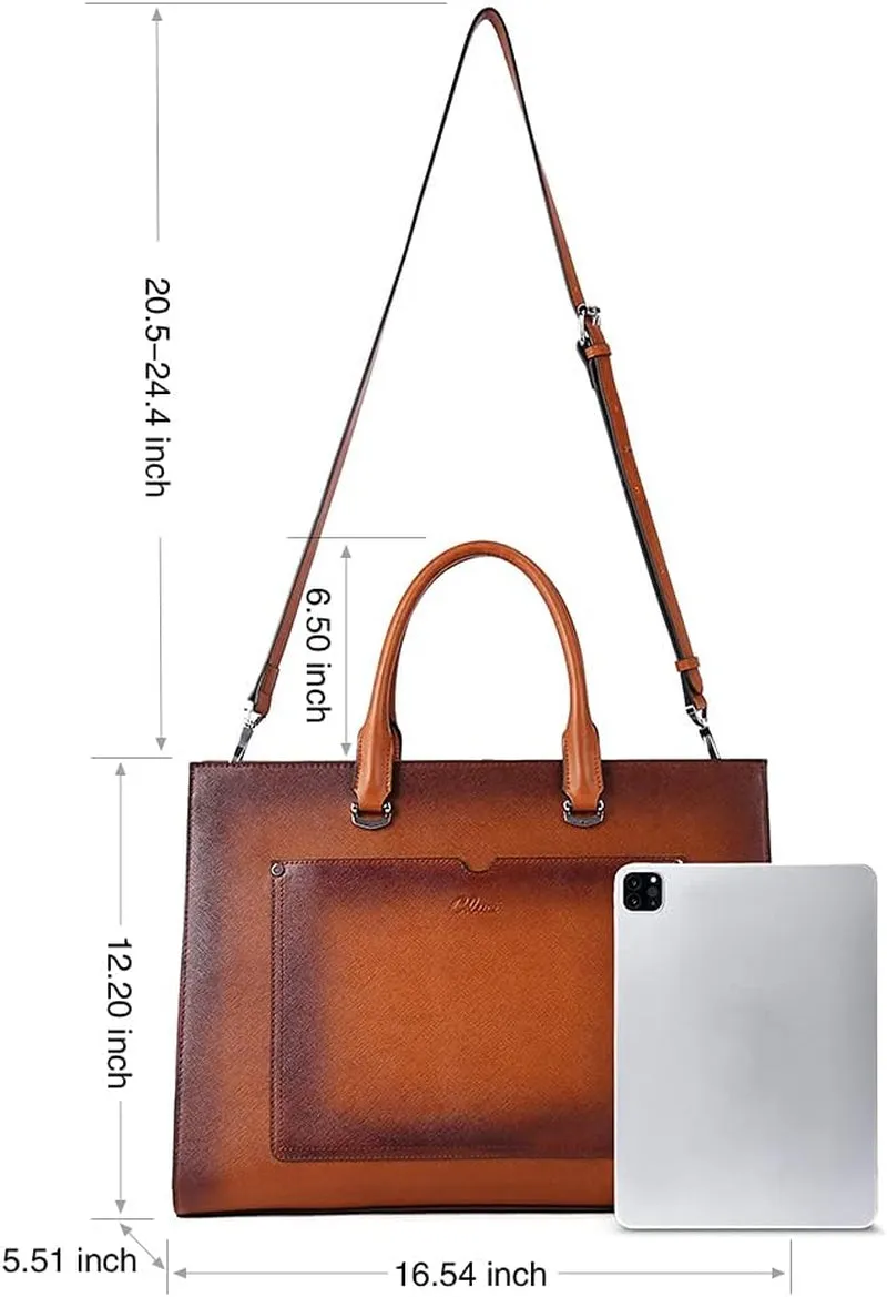 15.6 Women Two-Toned for Complete range Shoulder Professional Inch Work Handbag Bag Computer Briefcase Laptop Brown Leather Anniversary sale Business Ladies