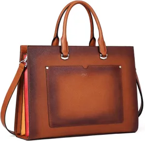 15.6 Women Two-Toned for Complete range Shoulder Professional Inch Work Handbag Bag Computer Briefcase Laptop Brown Leather Anniversary sale Business Ladies