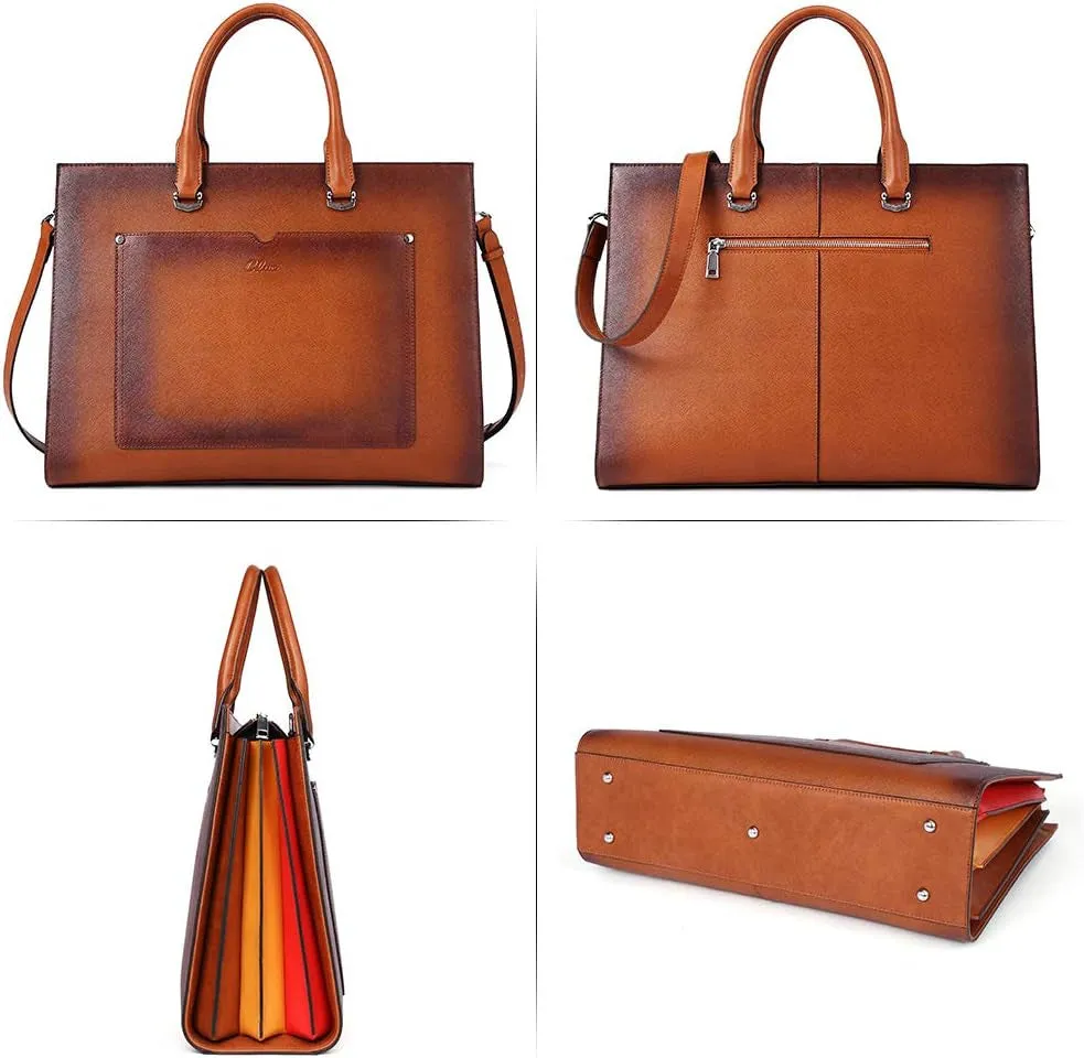 15.6 Women Two-Toned for Complete range Shoulder Professional Inch Work Handbag Bag Computer Briefcase Laptop Brown Leather Anniversary sale Business Ladies
