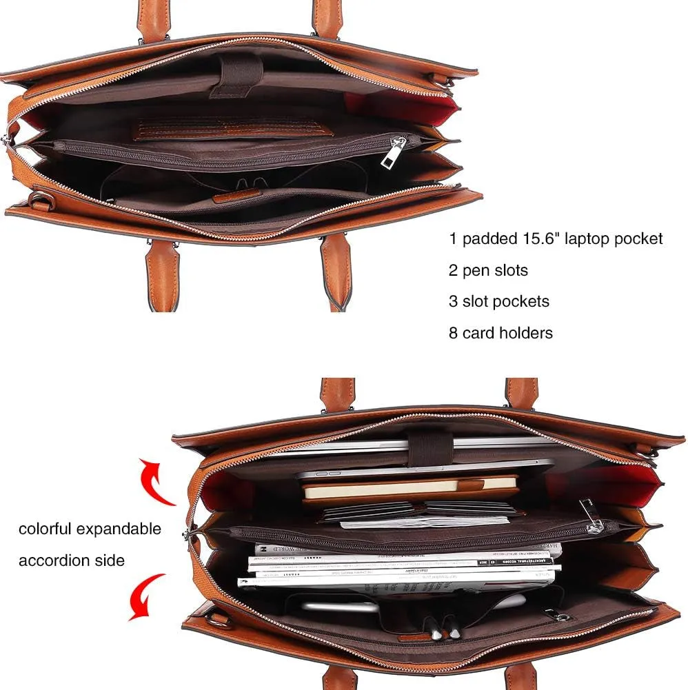 15.6 Women Two-Toned for Complete range Shoulder Professional Inch Work Handbag Bag Computer Briefcase Laptop Brown Leather Anniversary sale Business Ladies