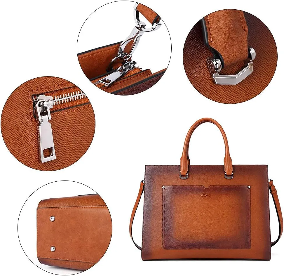 15.6 Women Two-Toned for Complete range Shoulder Professional Inch Work Handbag Bag Computer Briefcase Laptop Brown Leather Anniversary sale Business Ladies