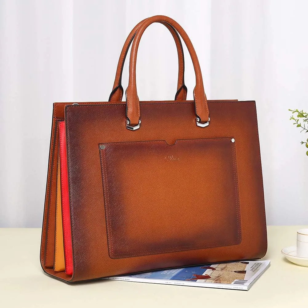 15.6 Women Two-Toned for Complete range Shoulder Professional Inch Work Handbag Bag Computer Briefcase Laptop Brown Leather Anniversary sale Business Ladies