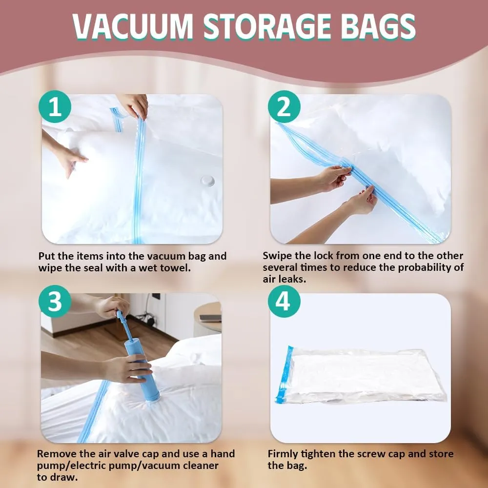16 Pack Vacuum Storage Bags, Vacuum Seal Bags for Clothing, Comforters, Blankets, Space Saver Compression Bags with Hand Pump.(3×Jumbo, 3×Large, 3×Medium, 3×Small, 4×Roll)