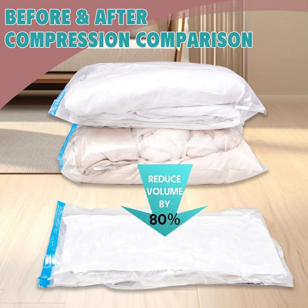 16 Pack Vacuum Storage Bags, Vacuum Seal Bags for Clothing, Comforters, Blankets, Space Saver Compression Bags with Hand Pump.(3×Jumbo, 3×Large, 3×Medium, 3×Small, 4×Roll)