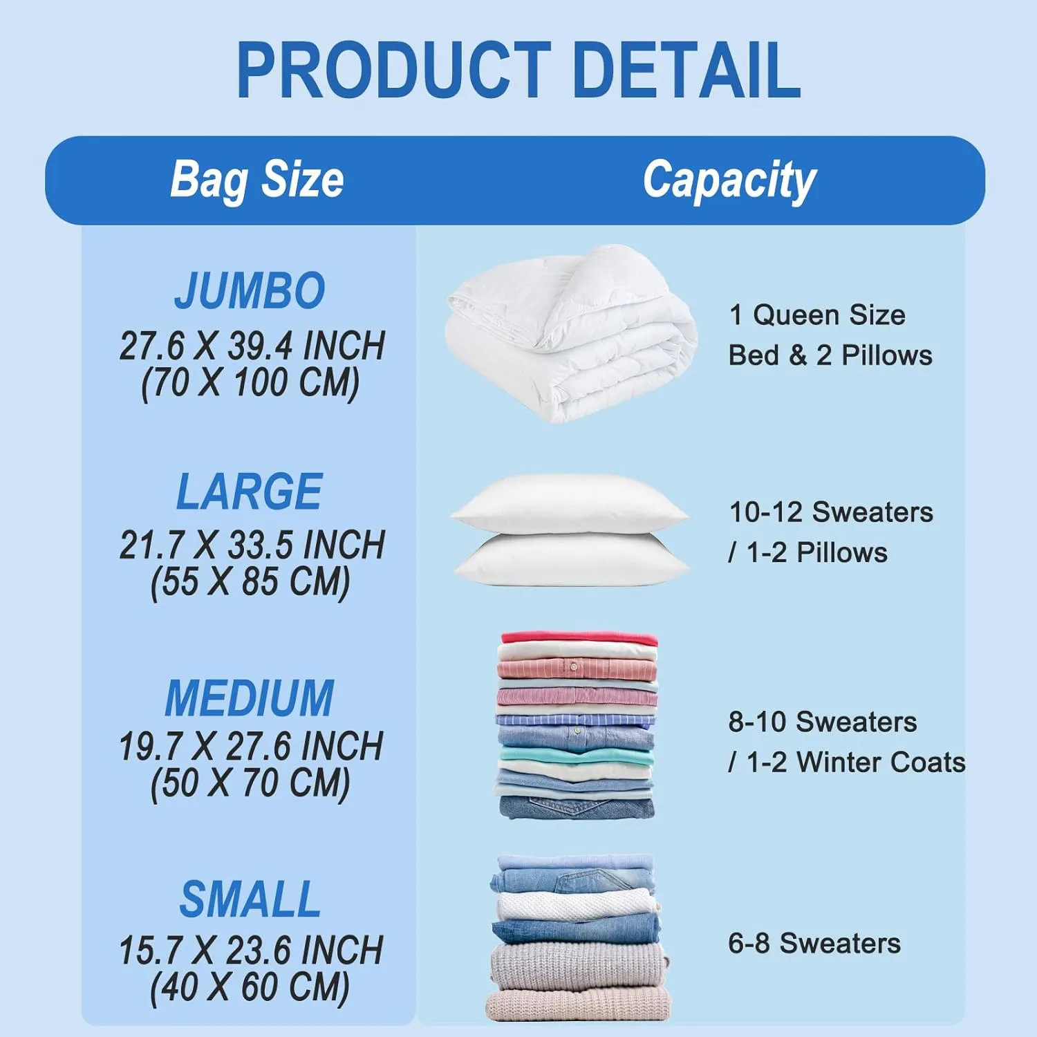 16 Pack Vacuum Storage Bags with Hand Pump, 4 Jumbo   4 Large   4 Medium   4 Small Plastic Packaging Bags, 80% Space Saver Vacuum Seal Bags for Clothing, Travel Lugggage, Blankets, Comforters