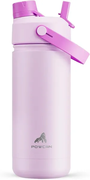 18 oz Insulated Water Bottle with 2-in-1 Straw and Spout Lid, Keep Cold 24H, Leak-Proof, Fits in Car Cup Holder, Stainless Steel Water Bottle for Sports, Travel, and School (Misty Lilac)
