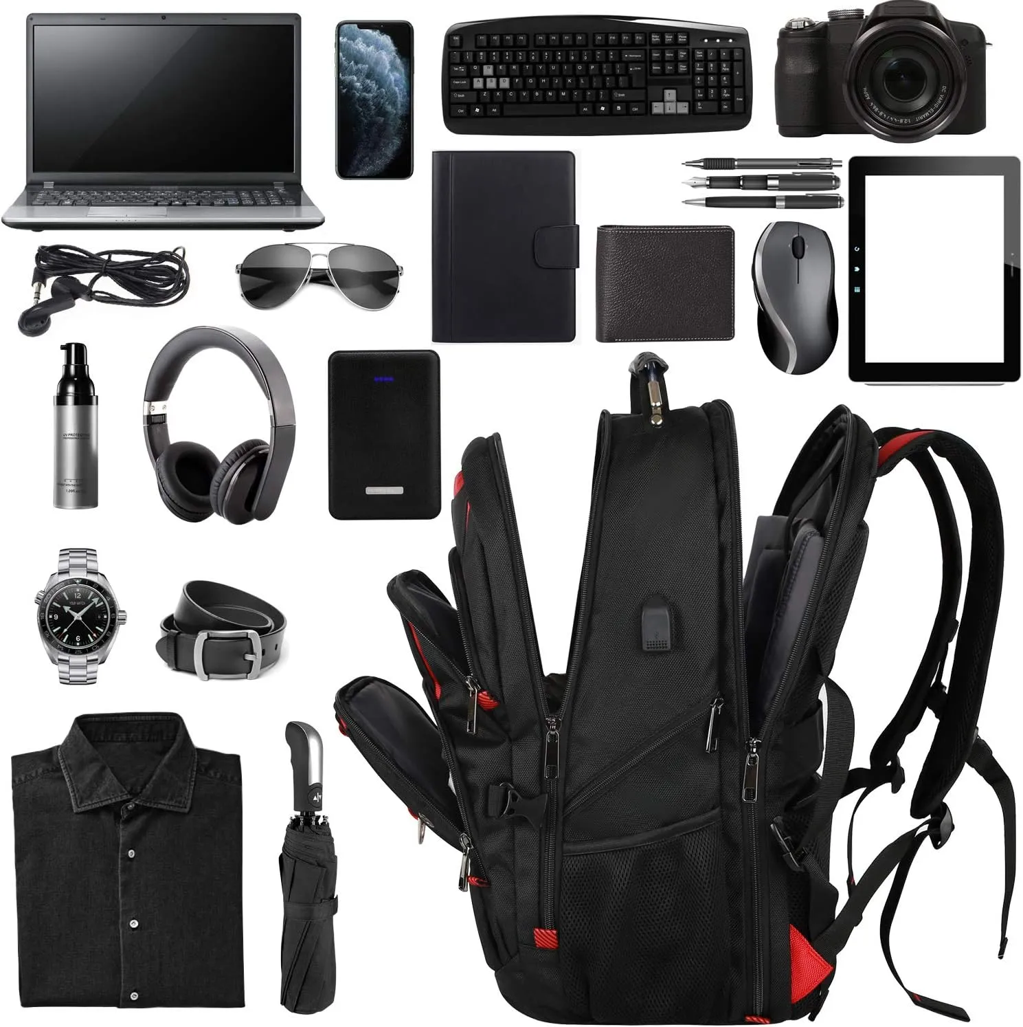 18.4 Inch Laptops Backpack, 55-60L Extra Large Travel Laptop Backpack with USB Charging Port, TSA Friendly Flight Approved and RFID Anti-Theft Pocket, Water Resistant Suiltable for Large Gaming Laptop