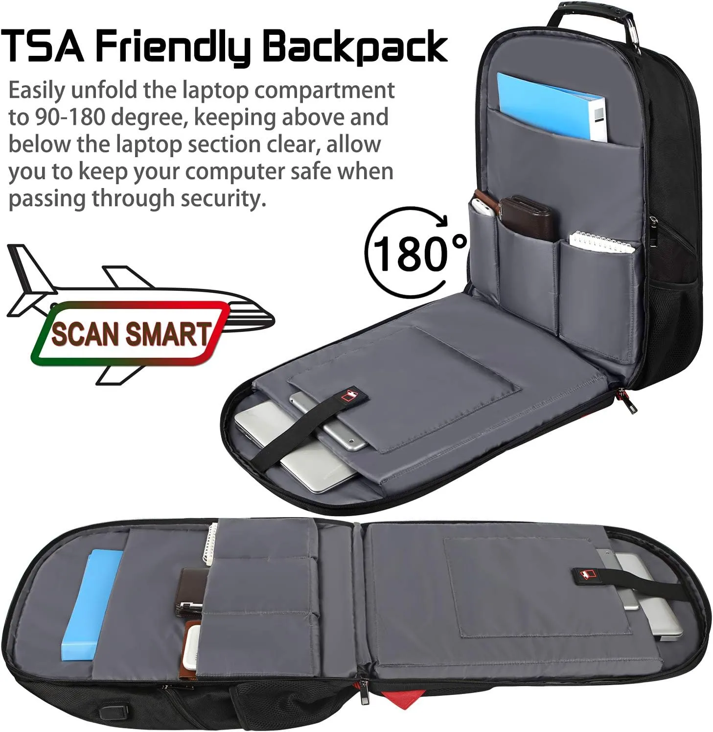 18.4 Inch Laptops Backpack, 55-60L Extra Large Travel Laptop Backpack with USB Charging Port, TSA Friendly Flight Approved and RFID Anti-Theft Pocket, Water Resistant Suiltable for Large Gaming Laptop