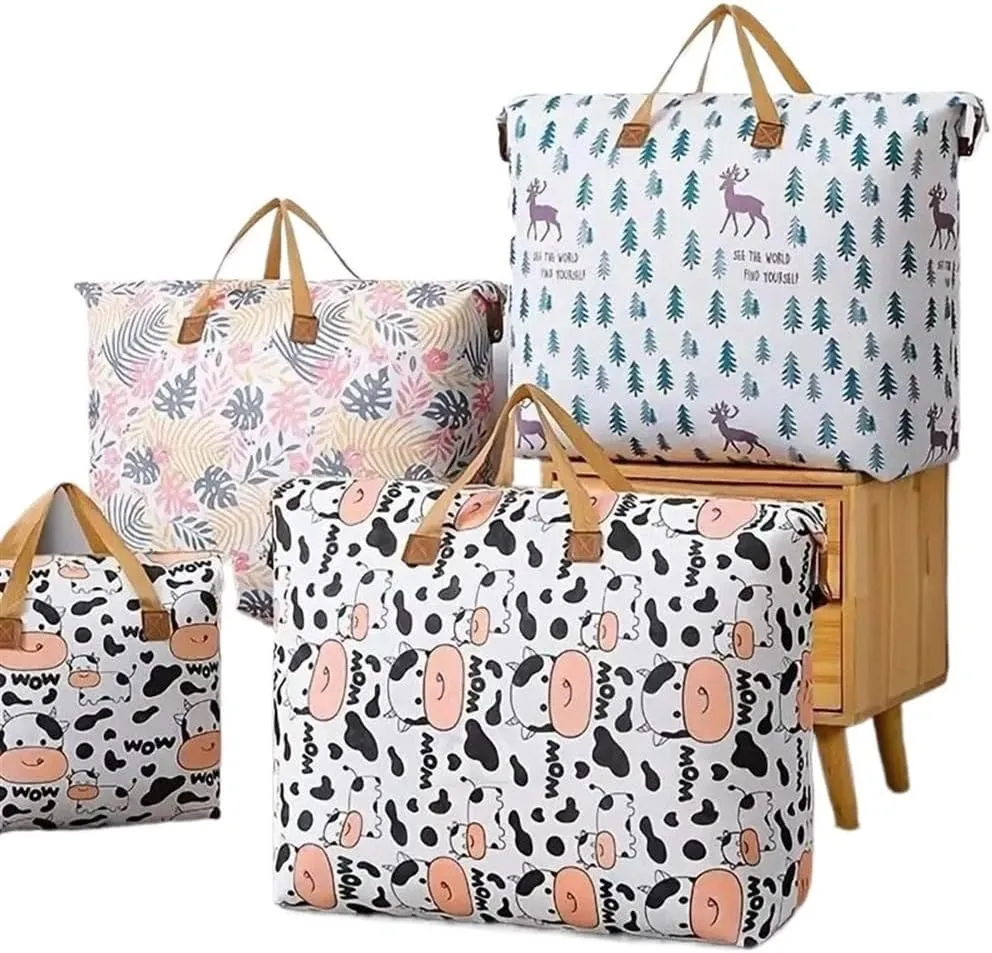 1pc Print Zipper Quilt Storage Bag Zipper Large Capacity Packing Bag Double Handle Moisture-proof Clothes Quilt Storage Bag(1pc Pineapple,80x27x56cm)