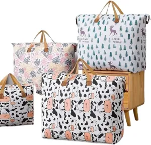 1pc Print Zipper Quilt Storage Bag Zipper Large Capacity Packing Bag Double Handle Moisture-proof Clothes Quilt Storage Bag(1pc Pineapple,80x27x56cm)