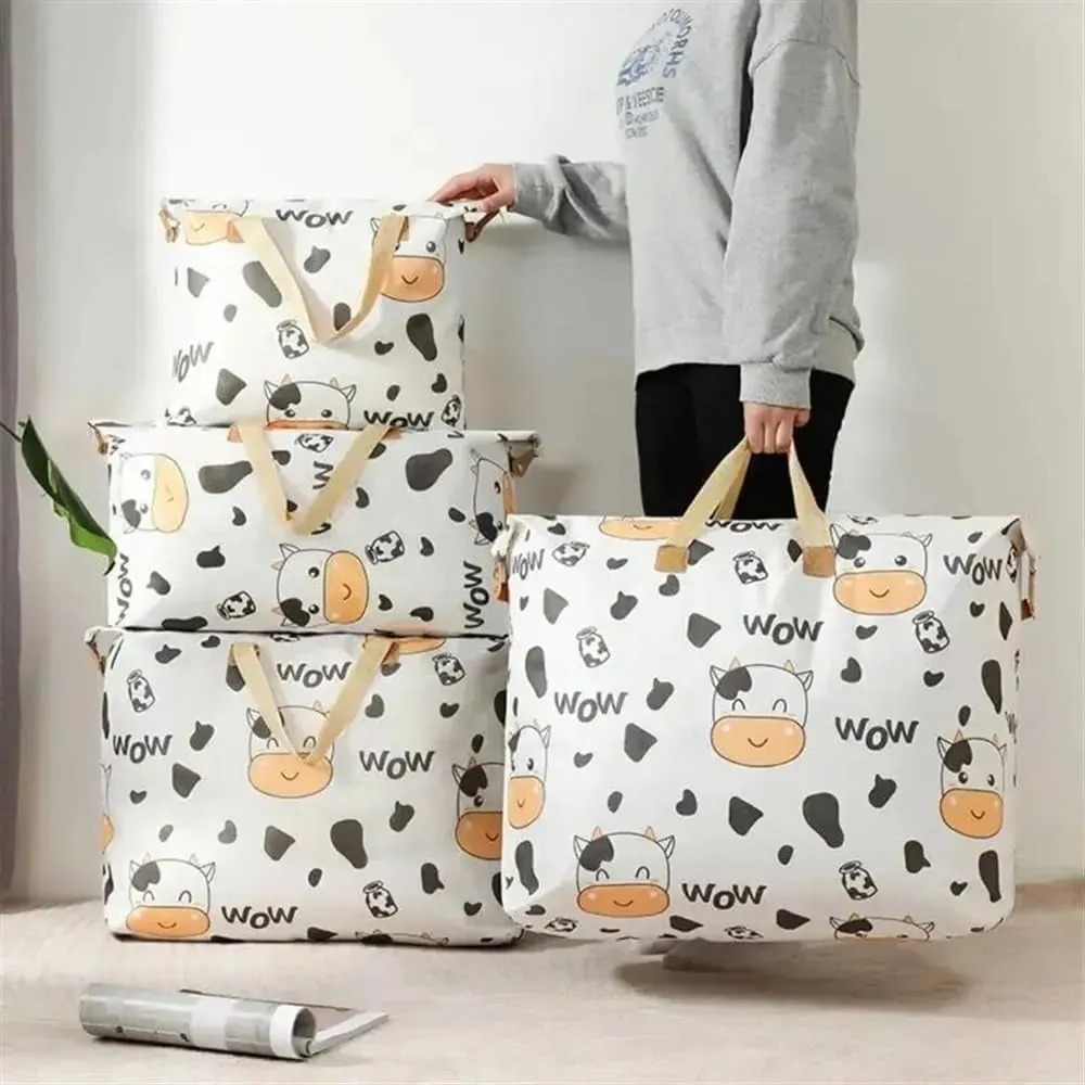 1pc Print Zipper Quilt Storage Bag Zipper Large Capacity Packing Bag Double Handle Moisture-proof Clothes Quilt Storage Bag(1pc Pineapple,80x27x56cm)
