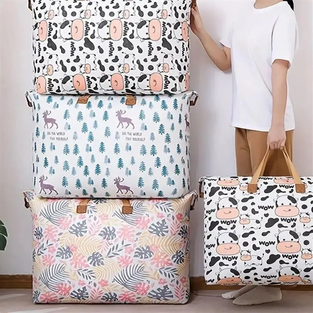 1pc Print Zipper Quilt Storage Bag Zipper Large Capacity Packing Bag Double Handle Moisture-proof Clothes Quilt Storage Bag(1pc Pineapple,80x27x56cm)