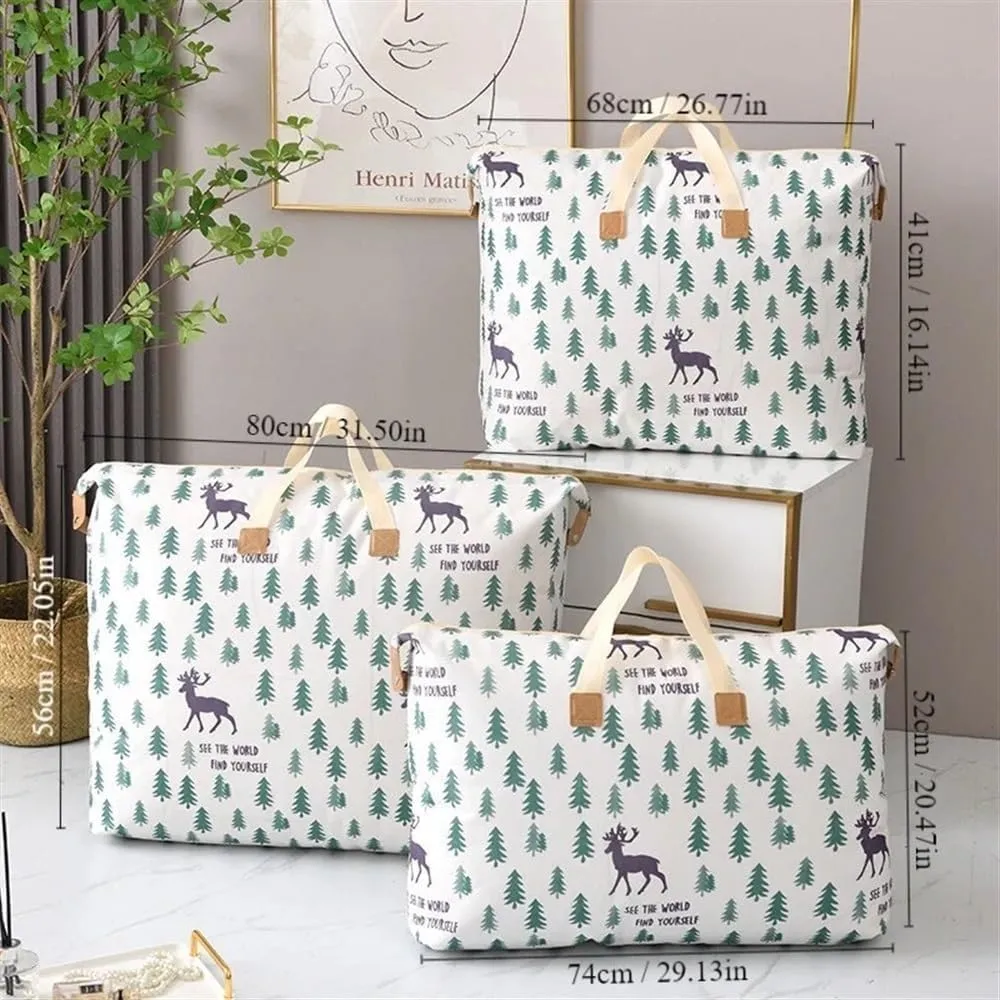 1pc Print Zipper Quilt Storage Bag Zipper Large Capacity Packing Bag Double Handle Moisture-proof Clothes Quilt Storage Bag(1pc Pineapple,80x27x56cm)