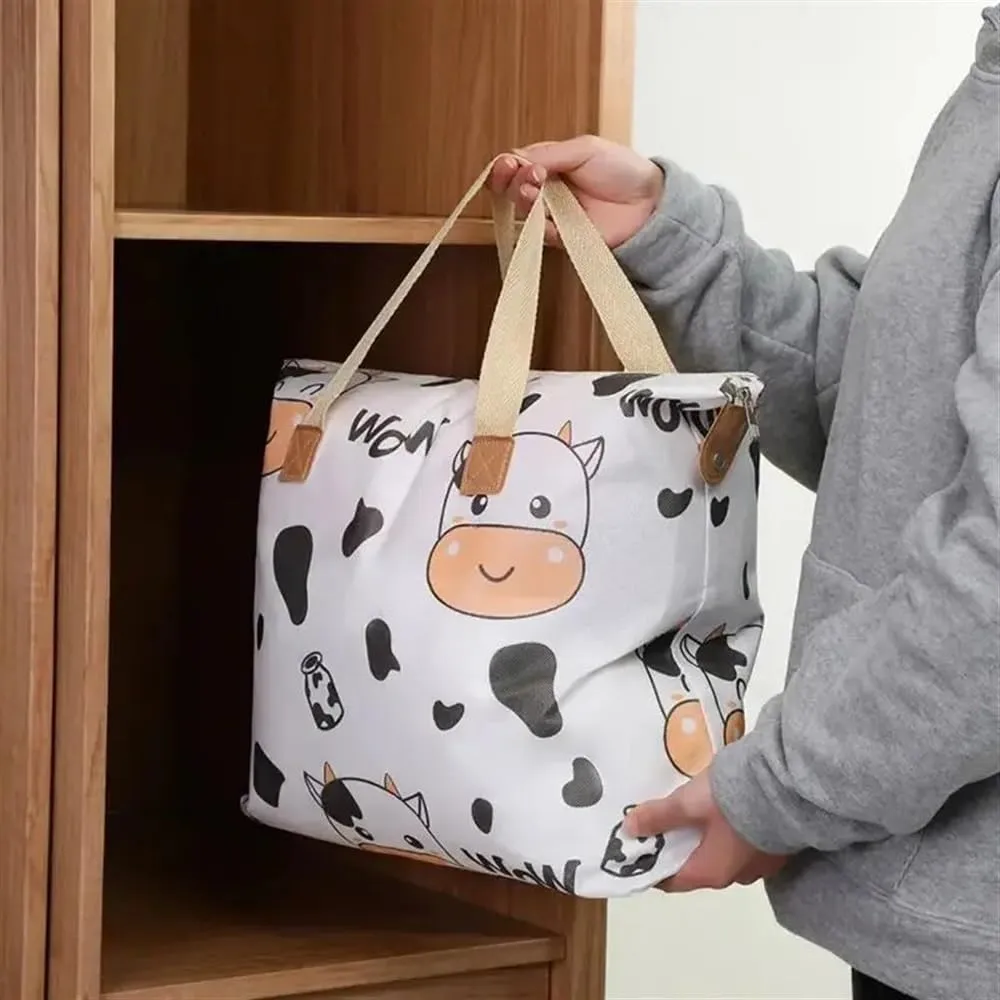 1pc Print Zipper Quilt Storage Bag Zipper Large Capacity Packing Bag Double Handle Moisture-proof Clothes Quilt Storage Bag(1pc Pineapple,80x27x56cm)