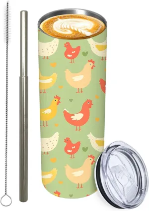 1Pcs Chicken Stainless Tumbler with lid and straw - 20oz Travel Mug, Reusable Metal Straw & Brush, Double-Wall Vacuum Bottle Cup for Coffee Wine Tea Hot and Cold Drinks,Gifts