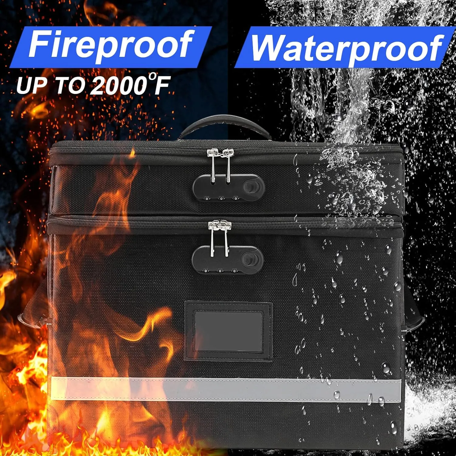 2 Layer File Box with Lock, Portable Document Organizer Box with Handle, Fireproof File Box for Home Office, Legal File Organizer Storage