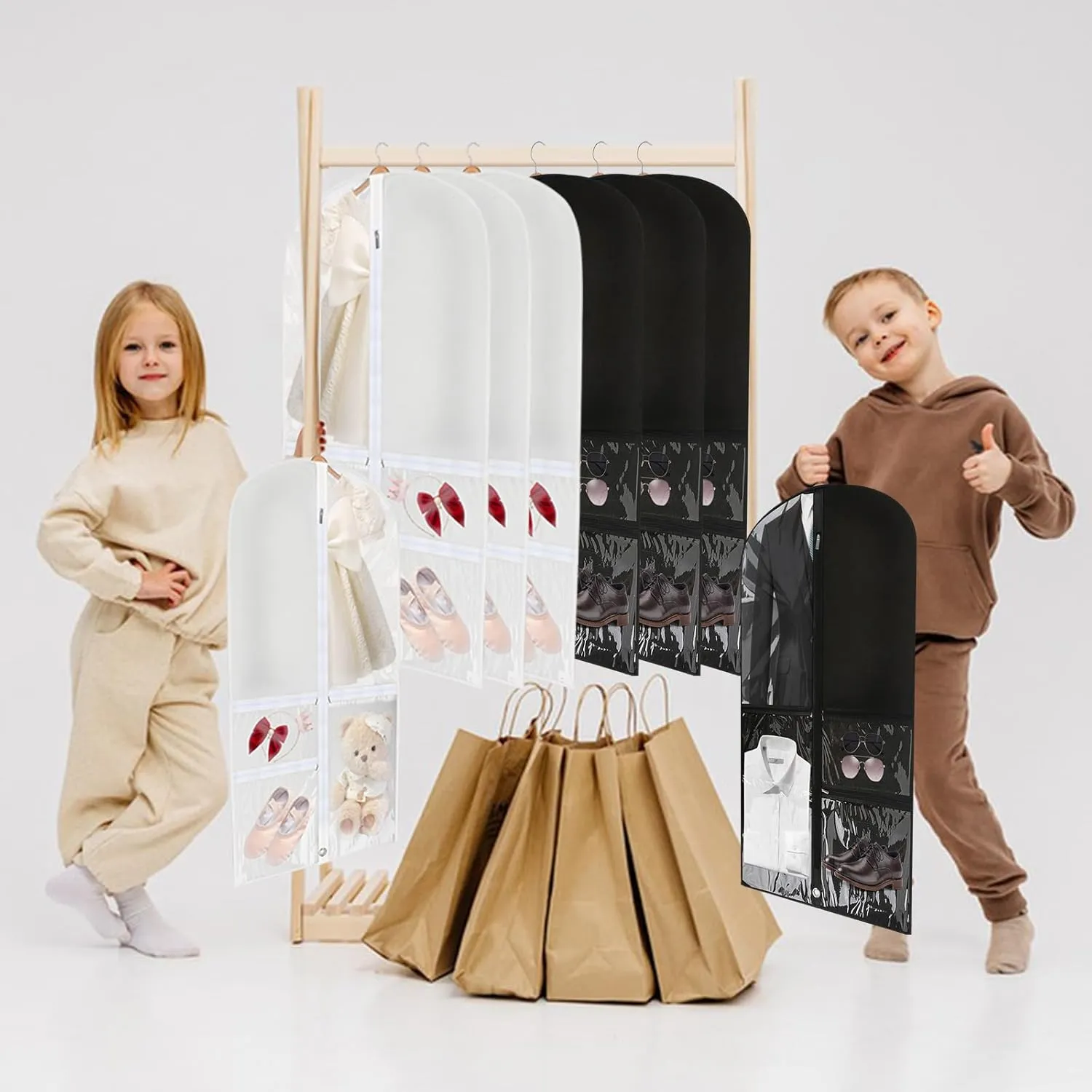 2 Pcs Garment Bags for Dance Costumes Waterproof Hanging Clothes Competition Bags with 3 Zippered Pockets Storage for Adults Kids(20" x 40"，Black)