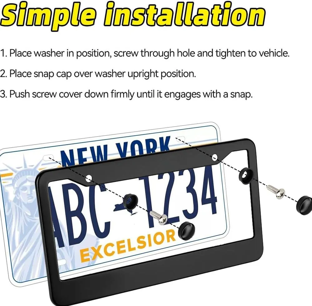 2 Pcs License Plate Frame for U.S. Navy Black Matte Aluminum USN Car Plate Cover Holders with Screw Caps