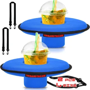 2 pcs Neoprene Floating Drink Holder for Pool - Blue Color Large Size - Floating Coaster Can Holder - Swimming Pool Float Cup for Drinks Standard Size 20oz-24oz