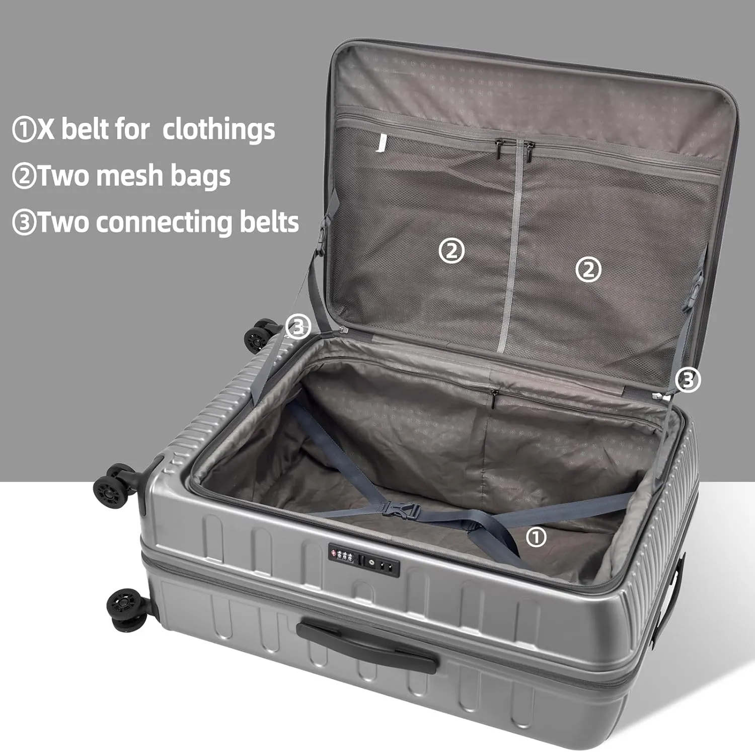 2 Pieces 20/29 Luggage Sets, 20 Inch Cabin Luggage with Front Pocket & 29 Inch Side Opening Suitcase, Ligthweight ABS PC Hardshell, Gray