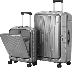 2 Pieces 20/29 Luggage Sets, 20 Inch Cabin Luggage with Front Pocket & 29 Inch Side Opening Suitcase, Ligthweight ABS PC Hardshell, Gray
