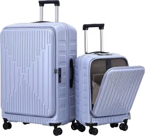 2 Pieces 20/29 Luggage Sets, 20 Inch Cabin Luggage with Front Pocket & 29 Inch Side Opening Suitcase, Ligthweight ABS PC Hardshell, TSA Lock with HINOMOTO 360° Wheels, Lilac Purple