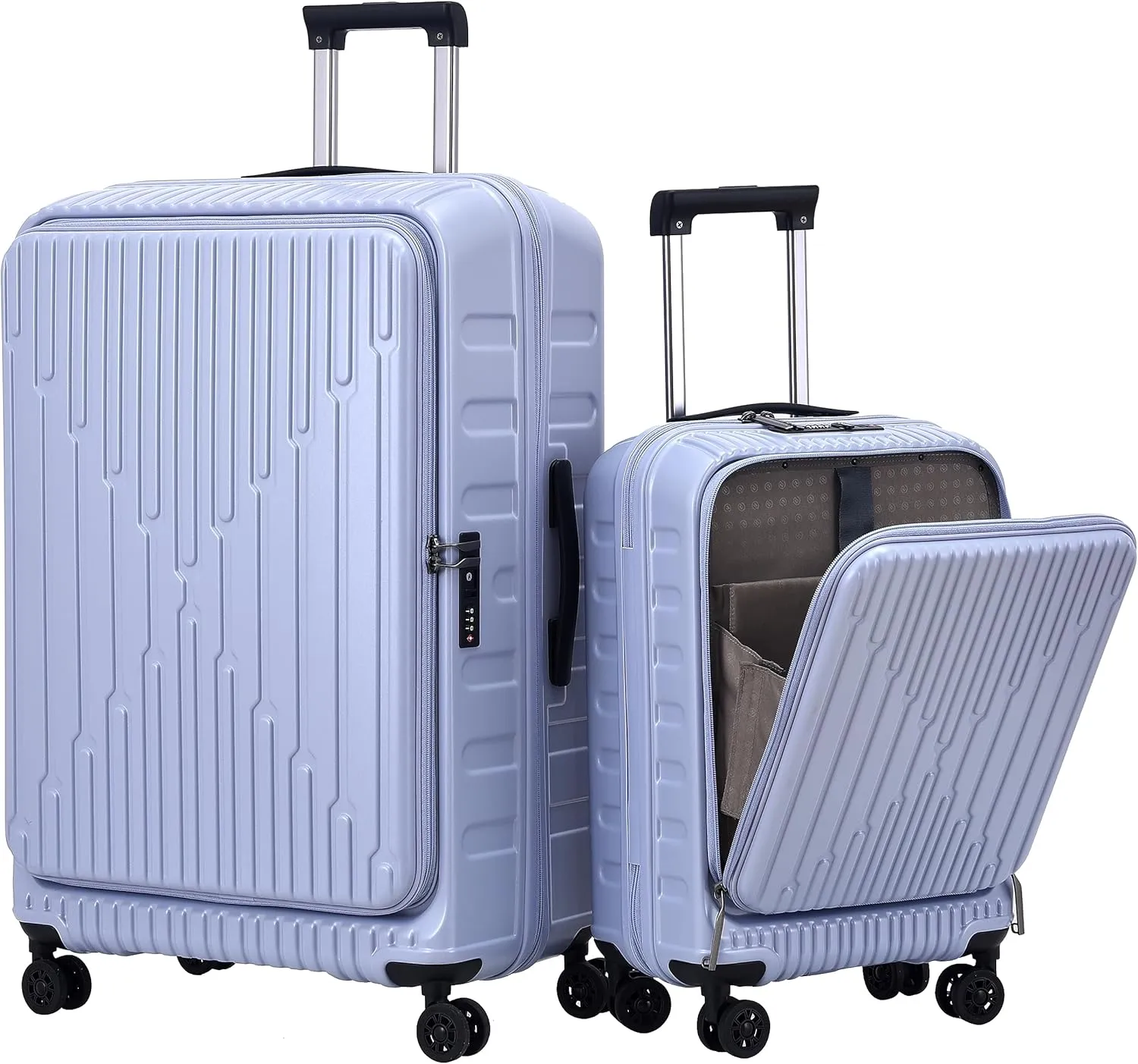 2 Pieces 20/29 Luggage Sets, 20 Inch Cabin Luggage with Front Pocket & 29 Inch Side Opening Suitcase, Ligthweight ABS PC Hardshell, TSA Lock with HINOMOTO 360° Wheels, Lilac Purple