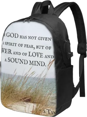 2 Timothy 1 7 God Has Not Given A Spirit Of Fear Ergonomic Travel Laptop Backpack - Fashionable Usb Charging Men'S And Women'S Backpack, Work Gift, Leisure Day Bag