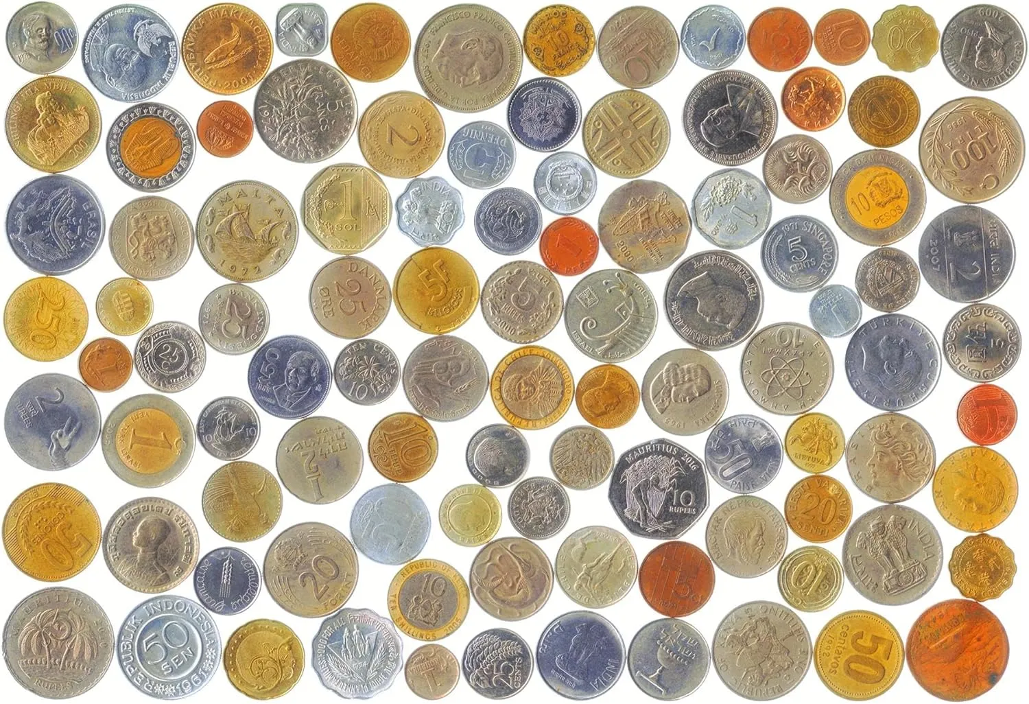20 Different Coins from Unique Countries Around The World Including A Coin Bag Small Purse!