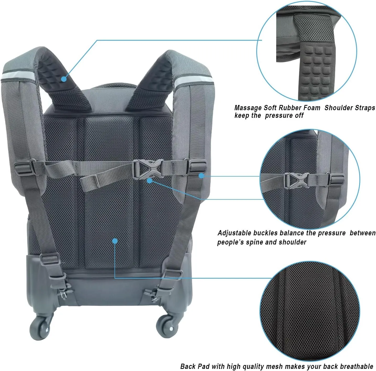 20 Inches Water-resistant Rolling Laptop Backpack Wheeled Backpack for Adult, Business People and Travel Commuter Carry-on Luggage with Spinner Wheels Travel Luggage (Black, 20 Inches)