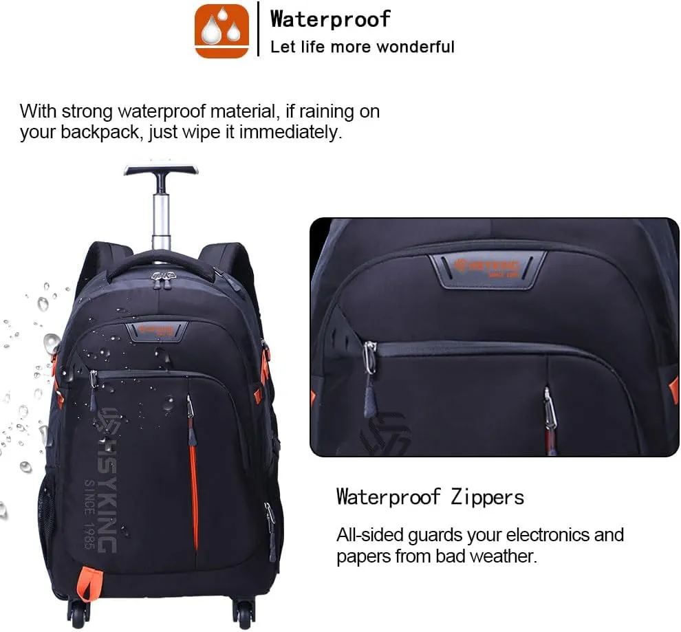 20 Inches Water-resistant Rolling Laptop Backpack Wheeled Backpack for Adult, Business People and Travel Commuter Carry-on Luggage with Spinner Wheels Travel Luggage (Black, 20 Inches)