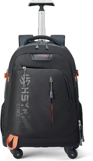 20 Inches Water-resistant Rolling Laptop Backpack Wheeled Backpack for Adult, Business People and Travel Commuter Carry-on Luggage with Spinner Wheels Travel Luggage (Black, 20 Inches)